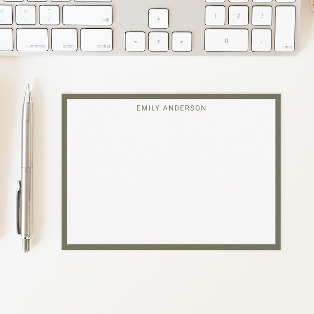 Einfache, moderne Monogramm-Olive-Green-Grenze Mitteilungskarte (Von Creator hochgeladen)