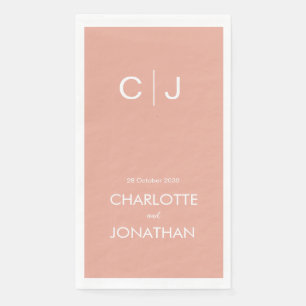 Einfache moderne Monogramm-Pfirsichhochzeit Serviette