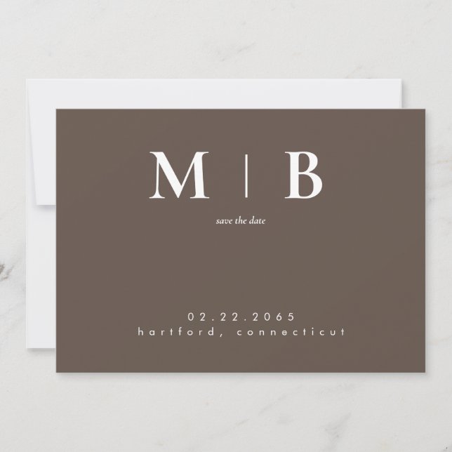 Einfache moderne Monogramm Save the Date braun (Vorderseite)