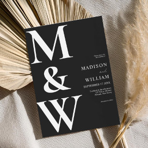 Einfache moderne Monogramm Schwarz-Weiß-Hochzeit Einladung