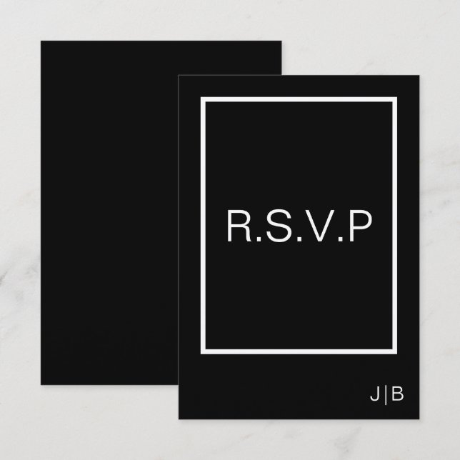 Einfache moderne Monogramm Schwarz-weiße Hochzeit RSVP Karte (Vorne/Hinten)