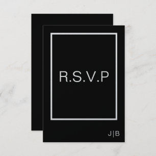 Einfache moderne Monogramm Schwarz-weiße Hochzeit RSVP Karte