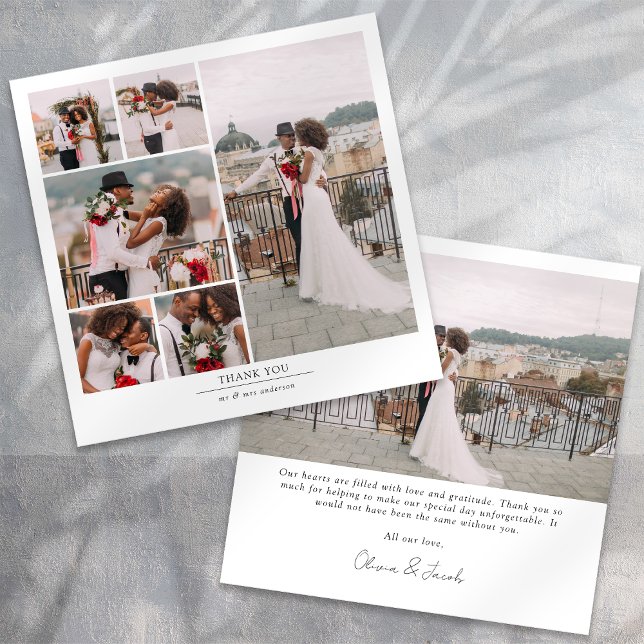 Einfache moderne Multi-Foto Collage Hochzeit Dankeskarte (Von Creator hochgeladen)