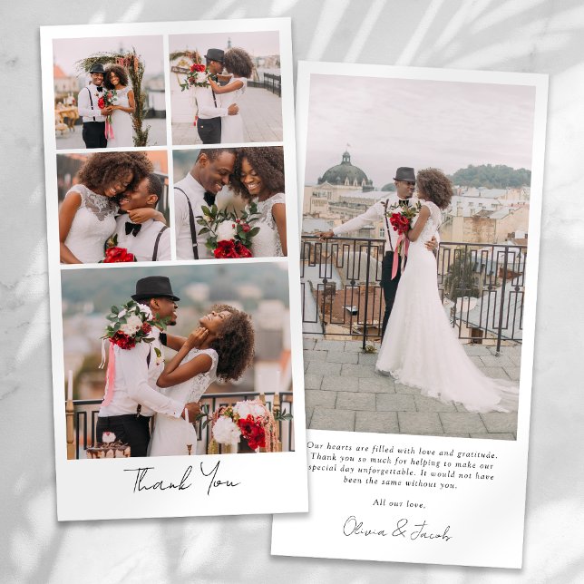 Einfache moderne Multi-Foto Collage Hochzeit Dankeskarte (Von Creator hochgeladen)