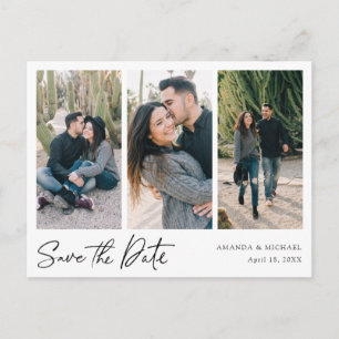 Einfache, moderne Multi-Foto Collage Save the Date Einladungspostkarte