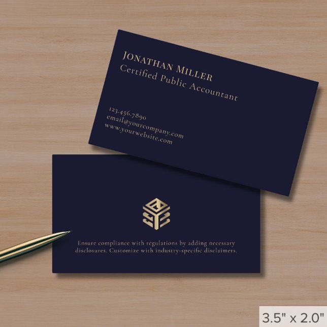 Einfache, moderne Navy Blue Gold-Logo Visitenkarte (Von Creator hochgeladen)