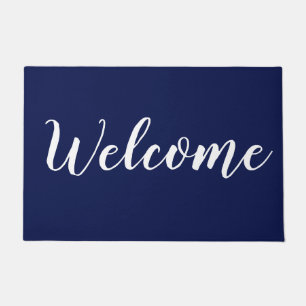 Einfache moderne Navy Blue Script Typografie Willk Fußmatte
