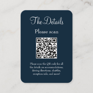 Einfache, moderne Navy Blue Wedding Details QR Cod Begleitkarte
