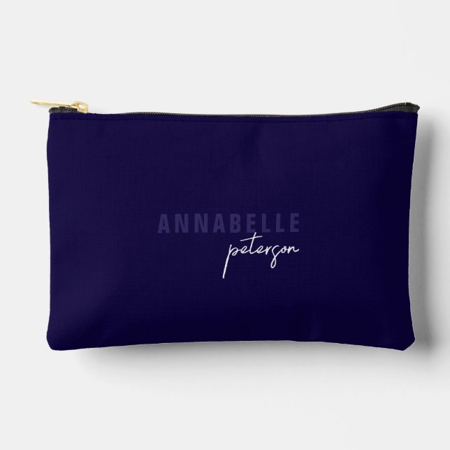 Einfache moderne Navy & White Minimal Skript Custo Zubehörtasche (Vorderseite)
