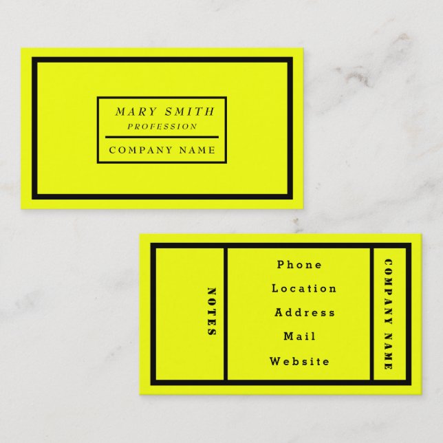 Einfache moderne Neon Fluorescent Yellow Visitenkarte (Vorne/Hinten)