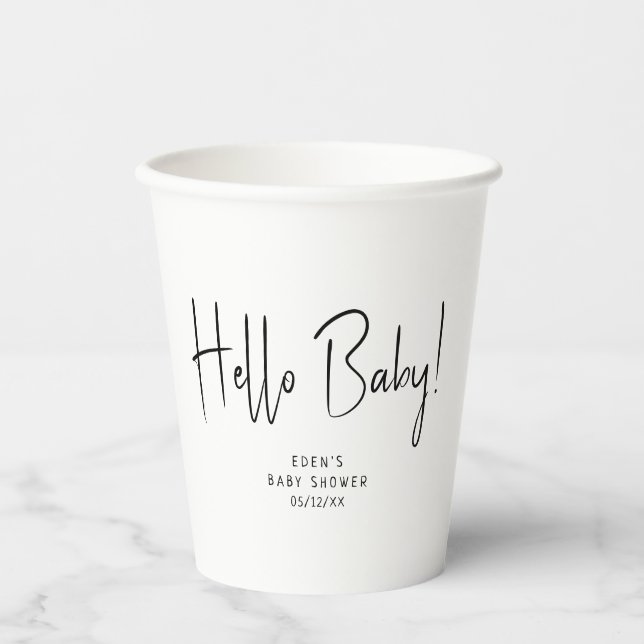 Einfache moderne Neutral Hello Baby! Babyparty Pappbecher (Vorderseite)
