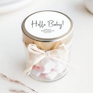 Einfache moderne neutrale Hello Baby Dusche Gefall Runder Aufkleber