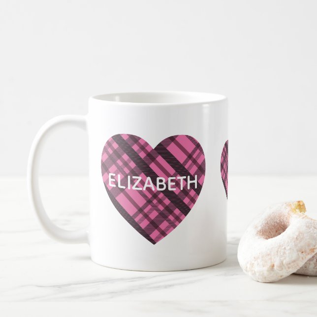 Einfache moderne, Niedliche Rosa Karierte Herzen G Kaffeetasse (Mit Donut)