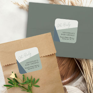 Einfache moderne Oh Baby Script Sage Green Tricolo Quadratischer Aufkleber