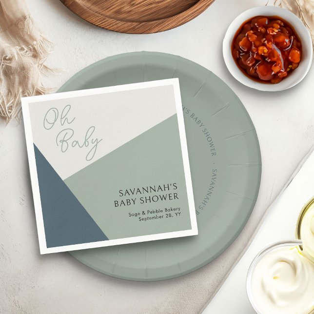 Einfache moderne Oh Baby Script Sage Green Tricolo Serviette (Oh Baby napkins from my Tricolor Baby Shower Collection)