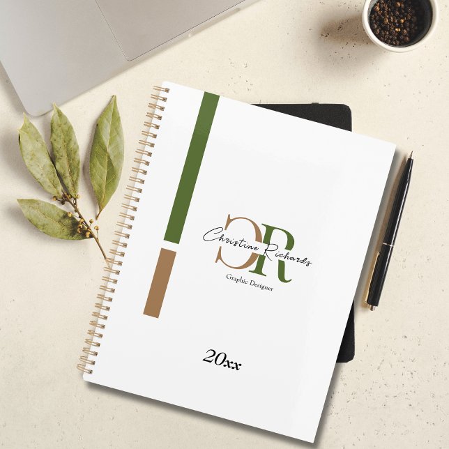 Einfache, moderne Olive Green Gold Monogram Planer (Von Creator hochgeladen)