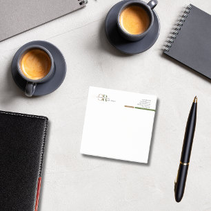 Einfache, moderne Olive Green Gold Monogram Post-it Klebezettel