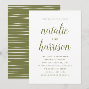 Einfache moderne Olive Green Script Hochzeit Einladung