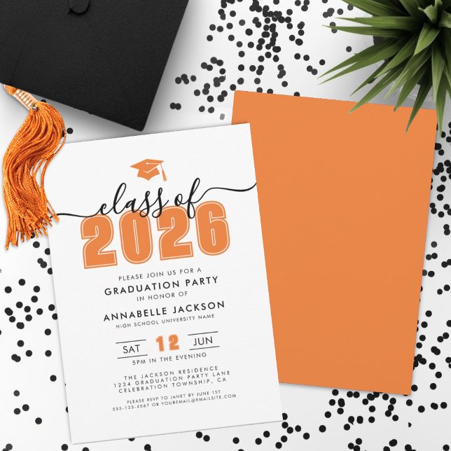 Einfache moderne orange Abschlussfeier Einladung (Simple Modern Orange Graduation Party Invitation)