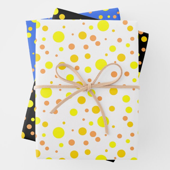 Einfache moderne orange gelbe Goldpolka-Punkte Geschenkpapier Set (Beispiel)