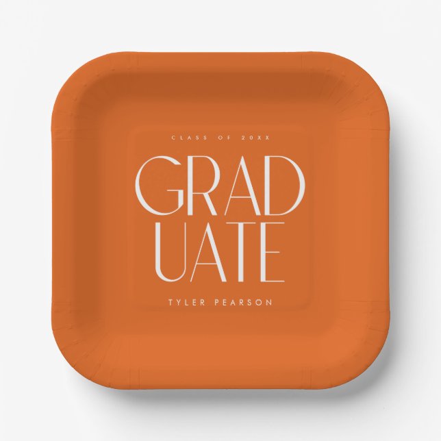 Einfache moderne Orange Graduierungspartei Pappteller (Vorderseite)