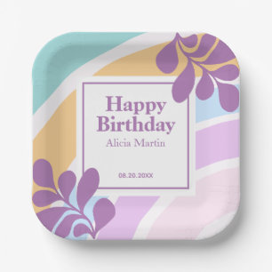 Einfache moderne Pastell Rainbow Leaf Geburtstag Pappteller