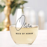 Einfache moderne Personalisierte Trauzeugin Weinglas Ohne Stiel<br><div class="desc">Sie suchen ein schicke, trendige und doch einfache Geschenk für Ihre Trauzeugin und Bridesmaids? Diese modernen Skripte stemless Gläser sind ein praktisches Geschenk, das sie auch nach Ihrem Hochzeitstag verwenden können! Alle Texte, einschließlich Titel und Skriptnamen, können geändert werden. Sie können den Titel ändern, um Ihre Hochzeitsfeier zu passen! (z.B....</div>