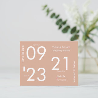 Einfache moderne Pfirsichtypografie Save the Date Ankündigungspostkarte