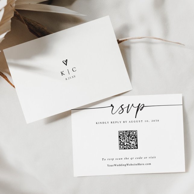 Einfache moderne QR-Code-Herz-RSVP-Karte für Hochz RSVP Karte (Fun modern simple wedding rsvp card with qr code on the front)
