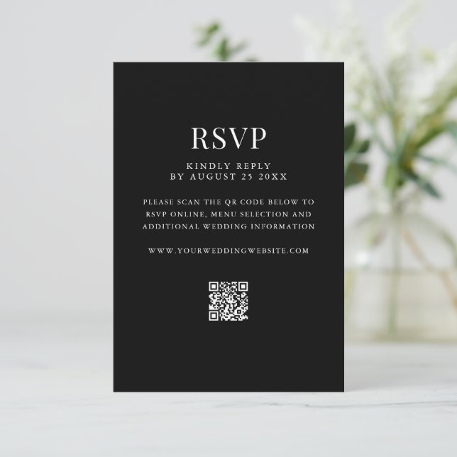 Einfache moderne QR-Code-Hochzeit RSVP Karte (Stehend Vorderseite)