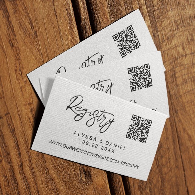 Einfache, moderne QR-Code Hochzeitsregistrierung Begleitkarte (Wedding registry QR code enclosure card.)