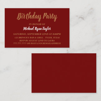 Einfache & moderne, Red & Gold Geburtstagsparty Visitenkarte