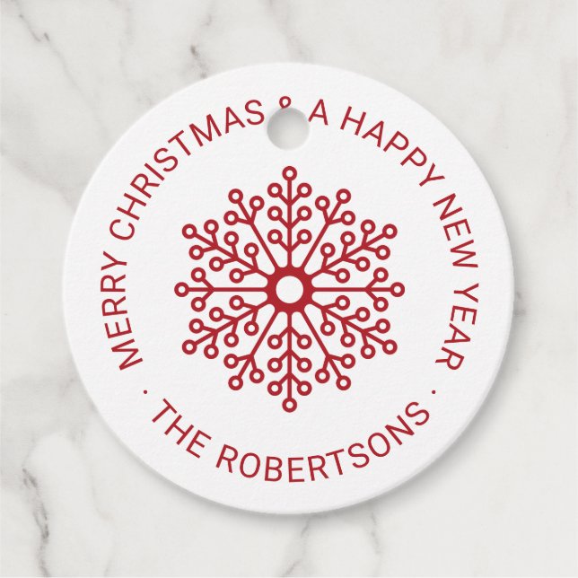 Einfache moderne Red Snowflake Frohe Weihnachten Geschenkanhänger (Vorderseite)