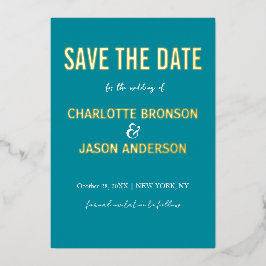 Einfache moderne Retro-Aquamarin Save the Date Gol Folieneinladung