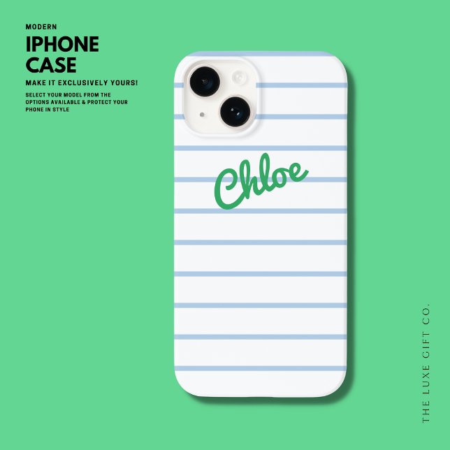 Einfache, moderne Retro Blau- und Grein-dünne Stre Case-Mate iPhone Hülle (Von Creator hochgeladen)