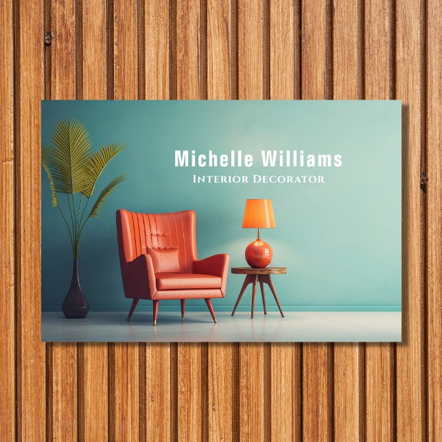 Einfache moderne Retro-Dekoration im Mittelalter Visitenkarte (Front - Simple Modern Mid Century Retro Room Decor Business Card)