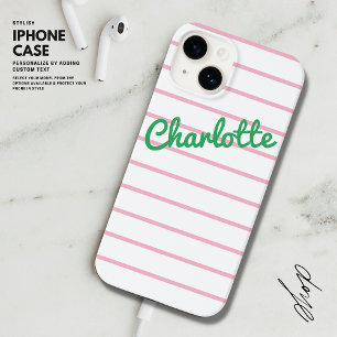 Einfache, moderne Retro-Rosa und grüne Streifen Case-Mate iPhone 14 Hülle