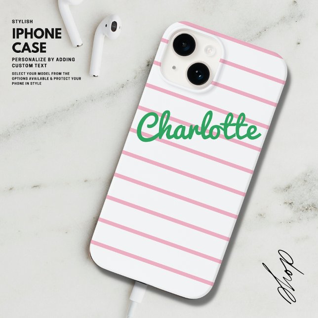 Einfache, moderne Retro-Rosa und grüne Streifen Case-Mate iPhone Hülle (Von Creator hochgeladen)