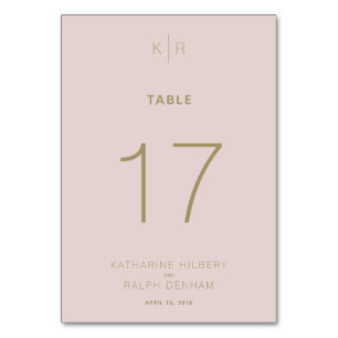 Einfache moderne rosa Beige Hochzeitskarte für die Tischnummer