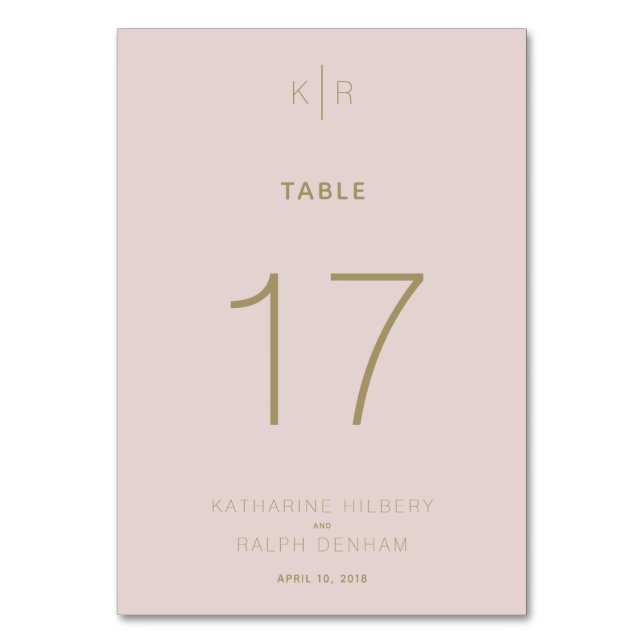 Einfache moderne rosa Beige Hochzeitskarte für die Tischnummer (Vorderseite)