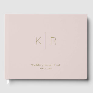Einfache, moderne rosa Beige Monogram Wedding Gästebuch