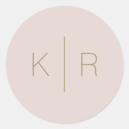 Einfache, moderne rosa Beige Monogram Wedding Runder Aufkleber