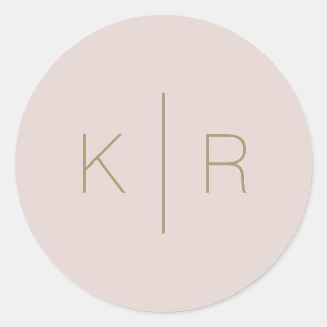 Einfache, moderne rosa Beige Monogram Wedding Runder Aufkleber (Vorderseite)