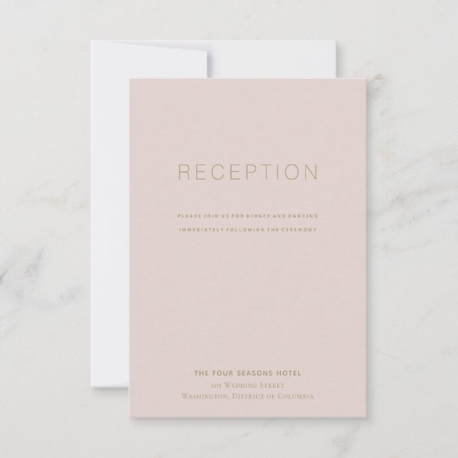 Einfache, moderne, rosa Beige-Rezeption Einladung (Vorderseite)