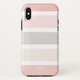 Einfache, moderne rosa Creme Streifen Monogramm Case-Mate iPhone Hülle