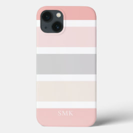 Einfache, moderne rosa Creme Streifen Monogramm Case-Mate iPhone Hülle