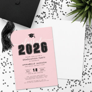 Einfache moderne rosa Graduierungsparty Einladung