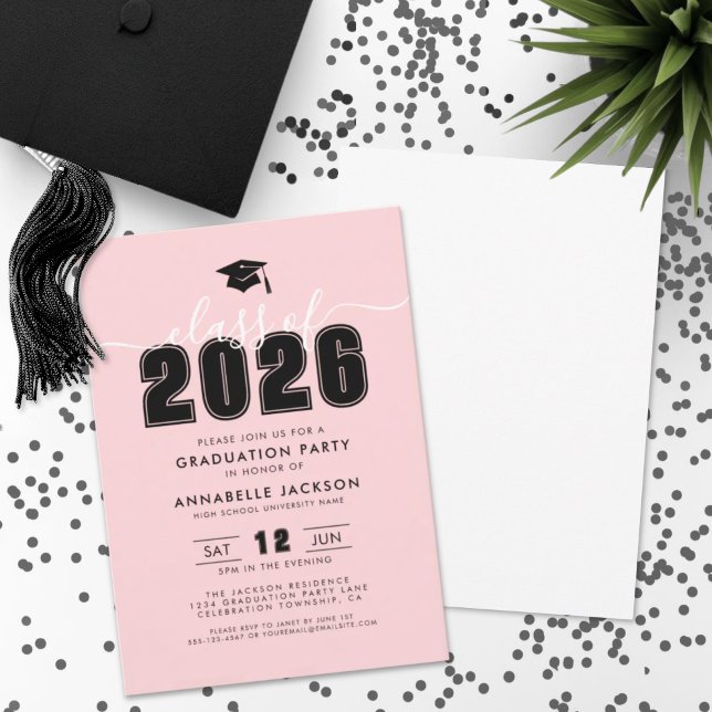 Einfache moderne rosa Graduierungsparty Einladung (Simple Modern Pink Graduation Party Invitation)