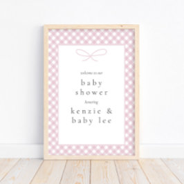 Einfache moderne, rosa Karierte Bow Baby Dusche Wi Poster