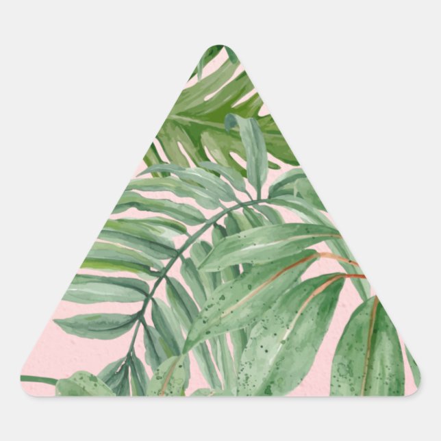 Einfache, moderne, rosa Palmblätterblätter tropisc Dreieckiger Aufkleber (Vorderseite)